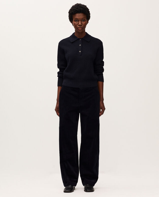Pantalon barrel en velours côtelé U690 navy