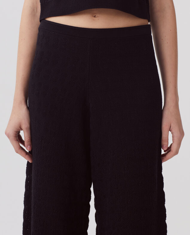 Pantalon évasé crochet texturé en coton H091 black beauty