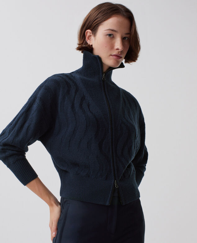 Cardigan zippé en laine mérinos J690 blueberry