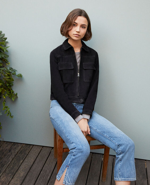 Veste courte en daim Noir