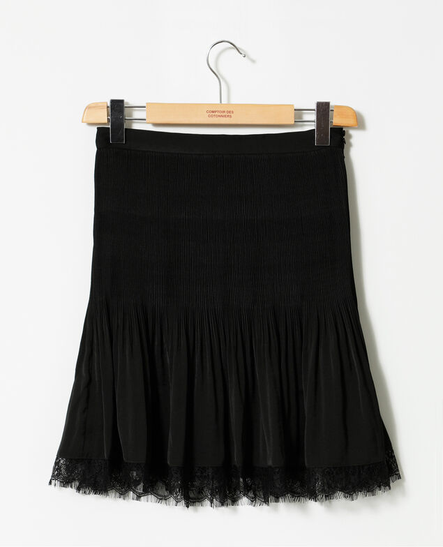 Jupe plissée avec détail de dentelle Noir