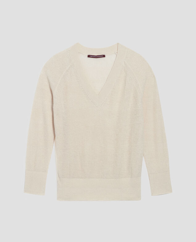 Pull col V en lin H303 white swan