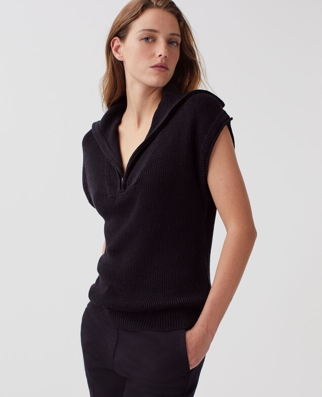 Pull sans manches col zippé en lin H091 black beauty
