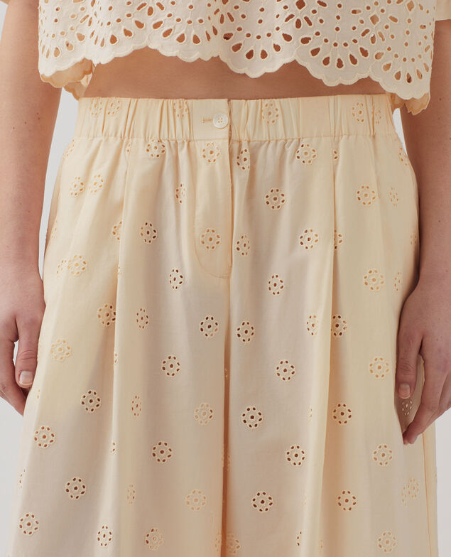 Pantalon ample broderie anglaise en coton I307 ecru