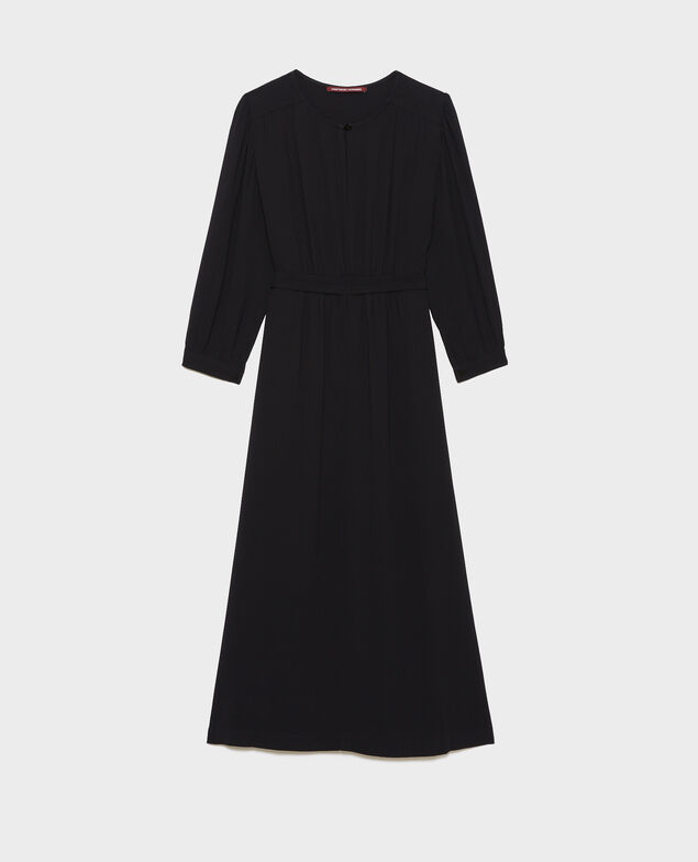 Robe longue ceinturée fluide Black beauty