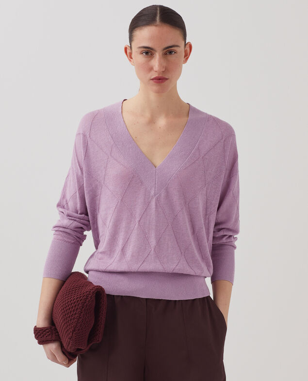 Pull col V à manches longues J720 lavender herb