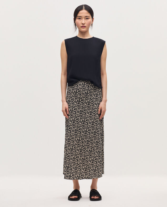 Jupe midi fluide satinée K010 leo ecru