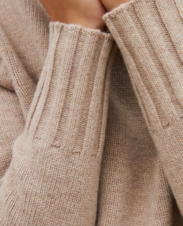Pull en laine col montant à larges côtes Latte