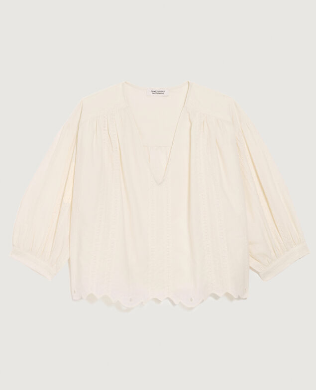 Blouse brodée en coton H013 gardenia