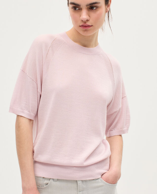 Pull en laine mérinos et soie K100 bloom pink