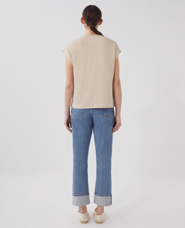 T-shirt boxy en lin KARO J020 beige lining