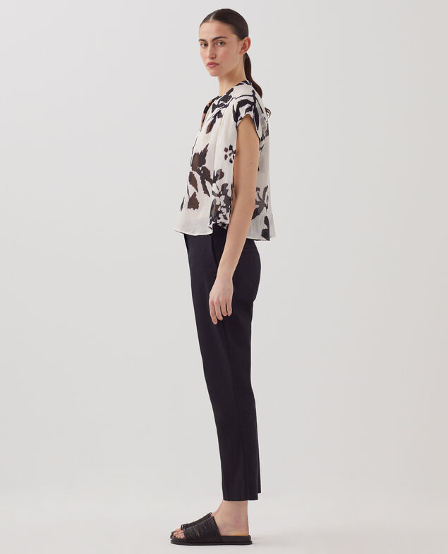 Blouse fluide sans manches en voile de coton J304 blurry fl ecru