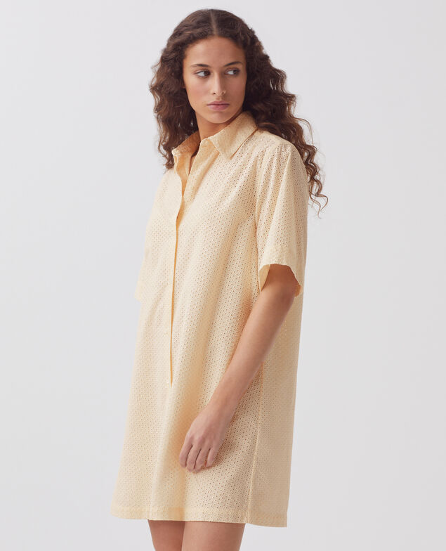 Robe chemise courte brodée en coton H013 gardenia