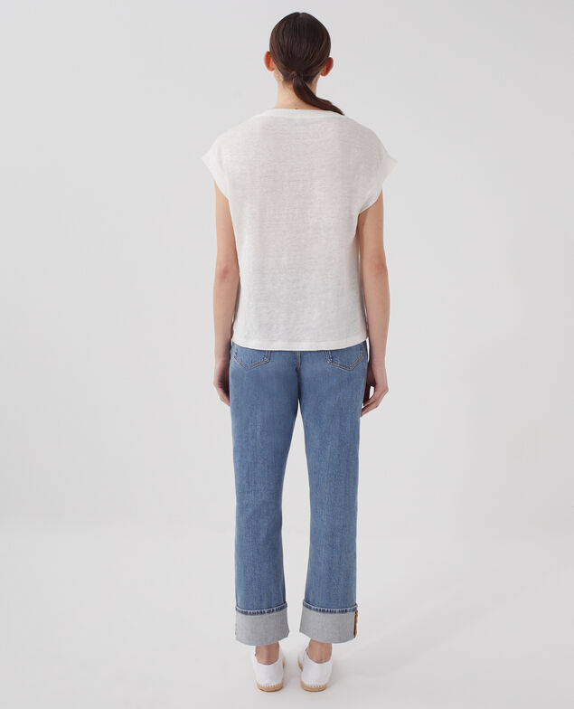 T-shirt boxy en lin KARO U010 off white