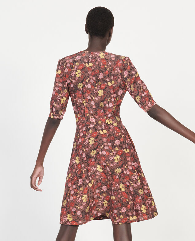 Robe cache-cœur courte en soie fleurie Print eden tortoiseshell