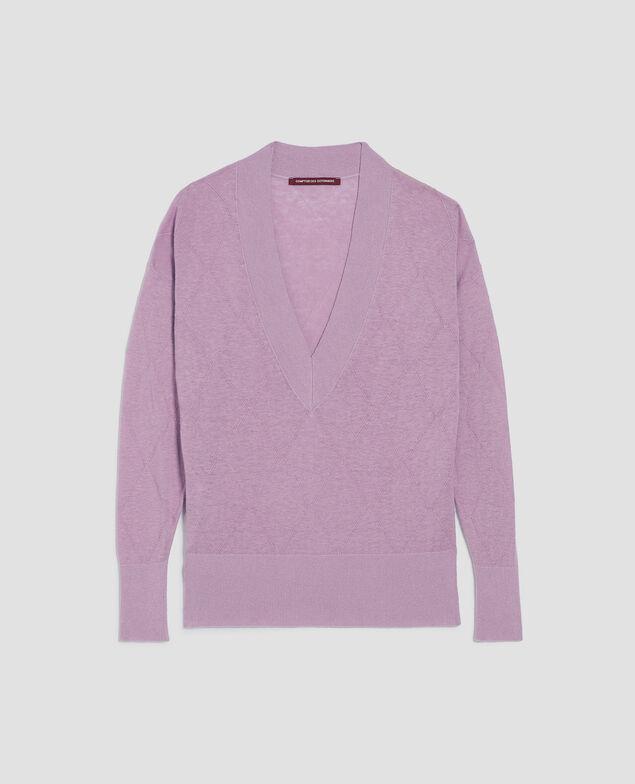 Pull col V à manches longues J720 lavender herb