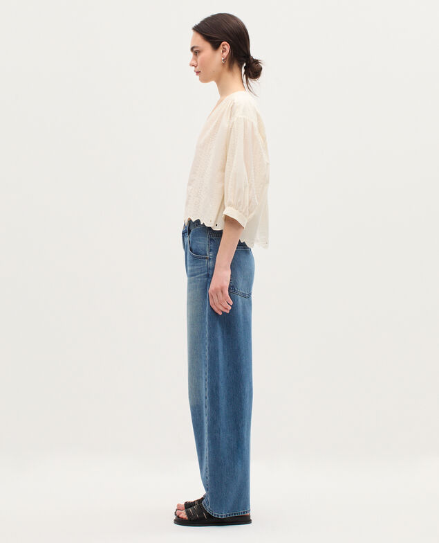 Blouse brodée en coton H013 gardenia