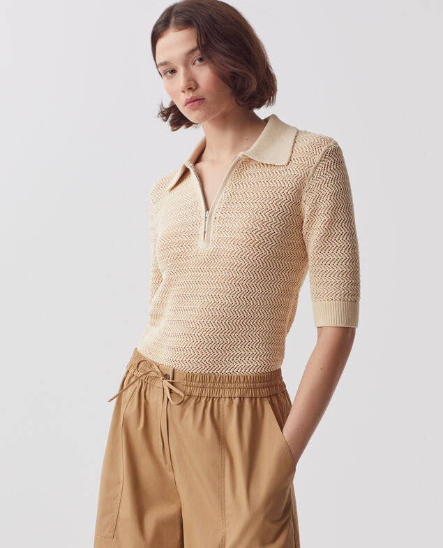 Pull col polo zippé en coton J300 natural