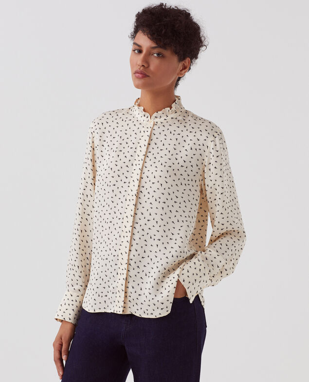 Chemise fluide à volants I018 print birdy