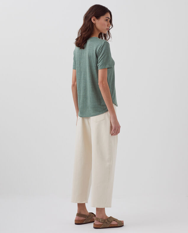 T-shirt col V en lin SARAH H542 darkforest