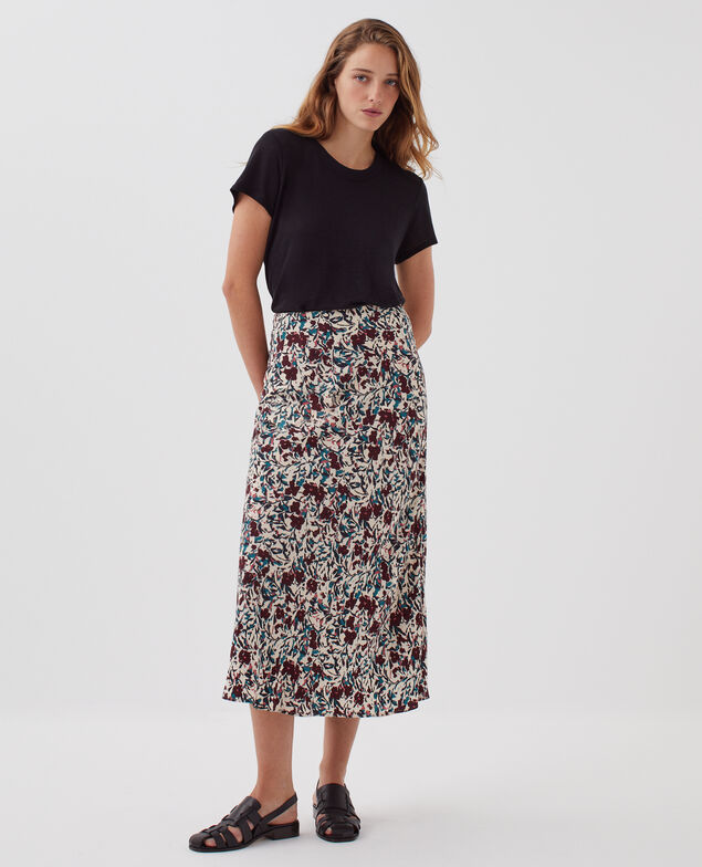 Jupe midi fluide J751 leaf burgundy