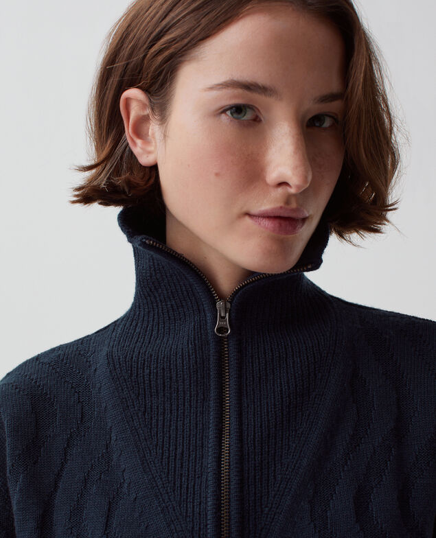 Cardigan zippé en laine mérinos J690 blueberry
