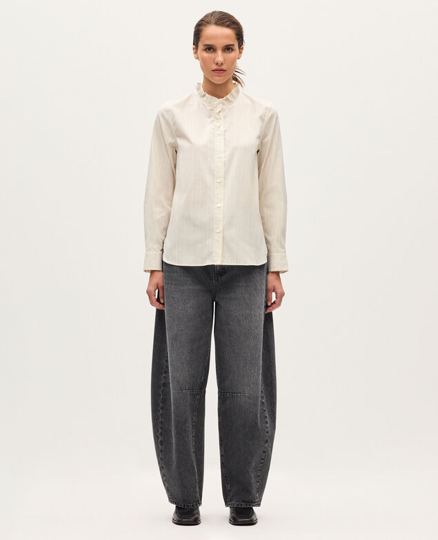 Chemise à col volanté K013 st ecru black