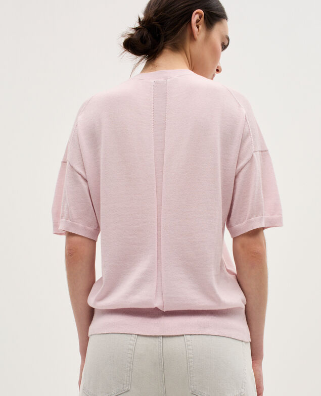 Pull en laine mérinos et soie K100 bloom pink