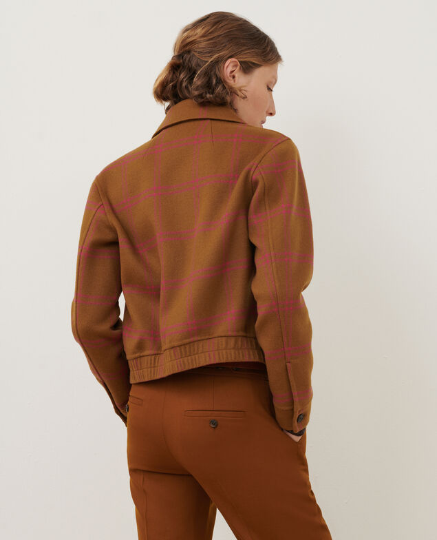 Blouson court en laine mélangée A221 orange check
