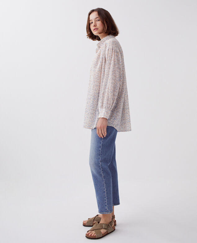 Chemise en coton froissé H613 fleurette blue