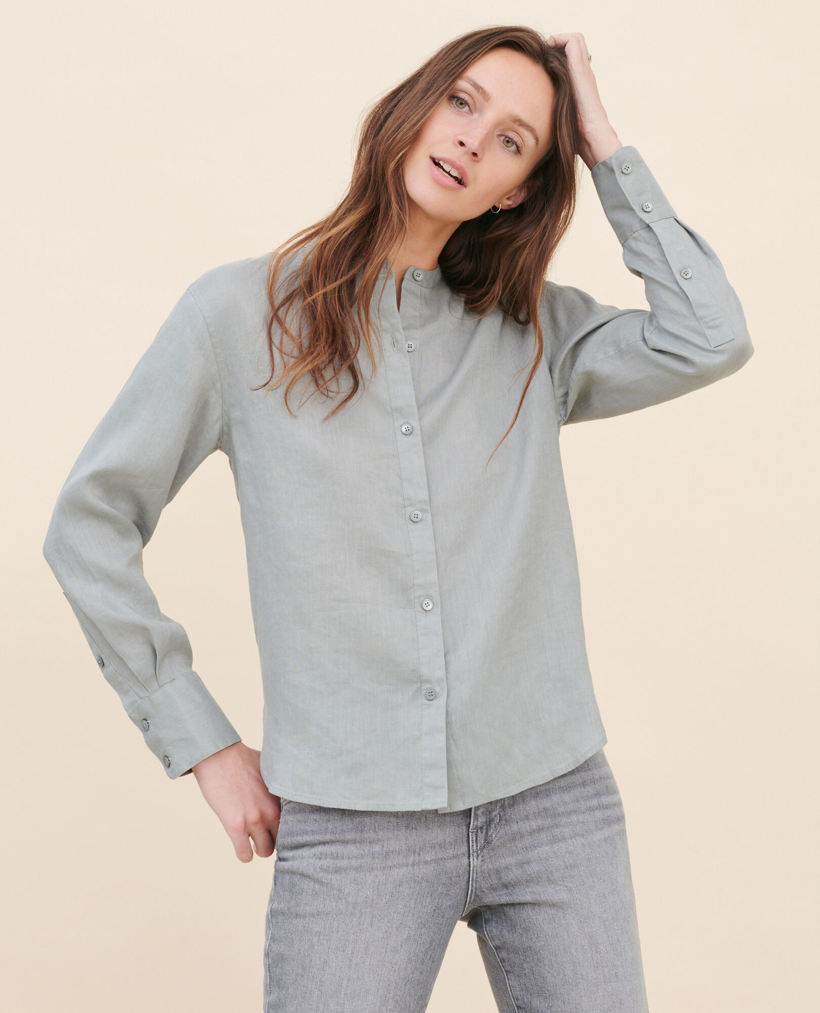 Collarless linen shirt gray - Comptoir des Cotonniers