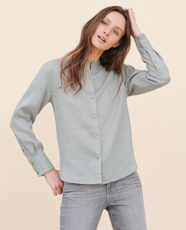 Chemise sans col en lin 07 gray