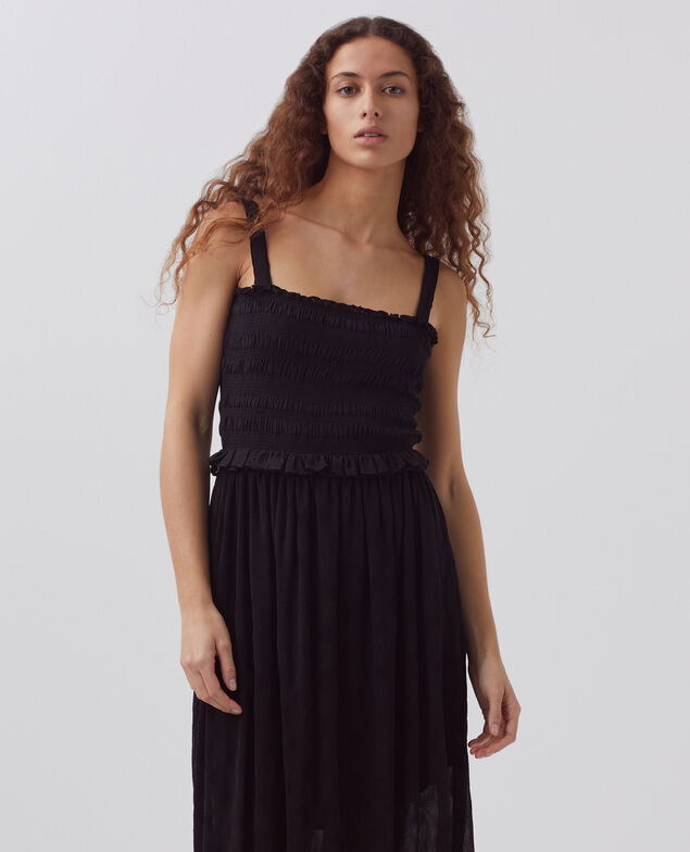 Robe longue fluide à smocks H091 black beauty