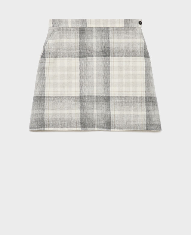 Jupe courte laine mélangée A003 white check