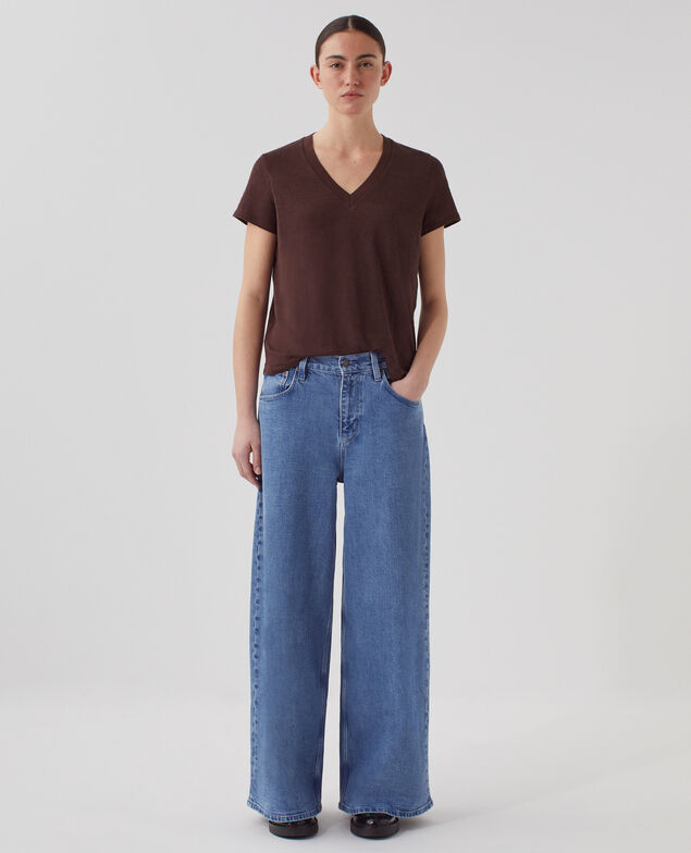 T-shirt col V en lin SARAH U190 wine