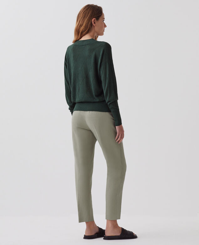 Pull col V à manches longues J590 spruce green