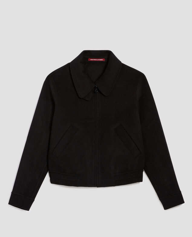 Blouson court double face en laine mélangée A091 black
