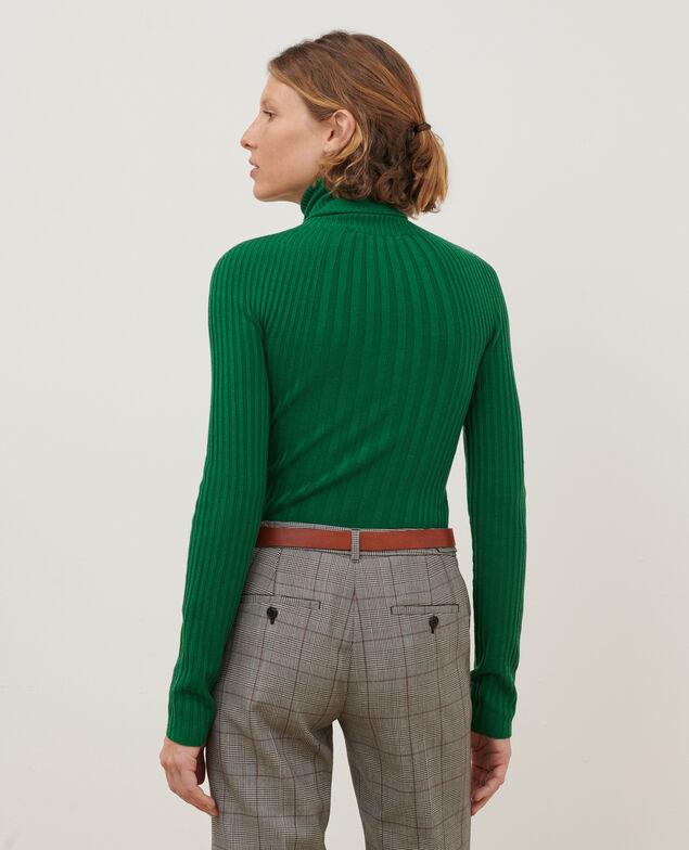 Pull col roulé en laine mérinos A541 bright green knit