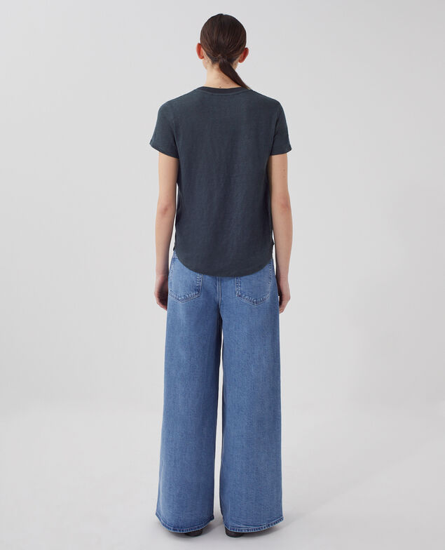 T-shirt col V en lin SARAH J690 blueberry