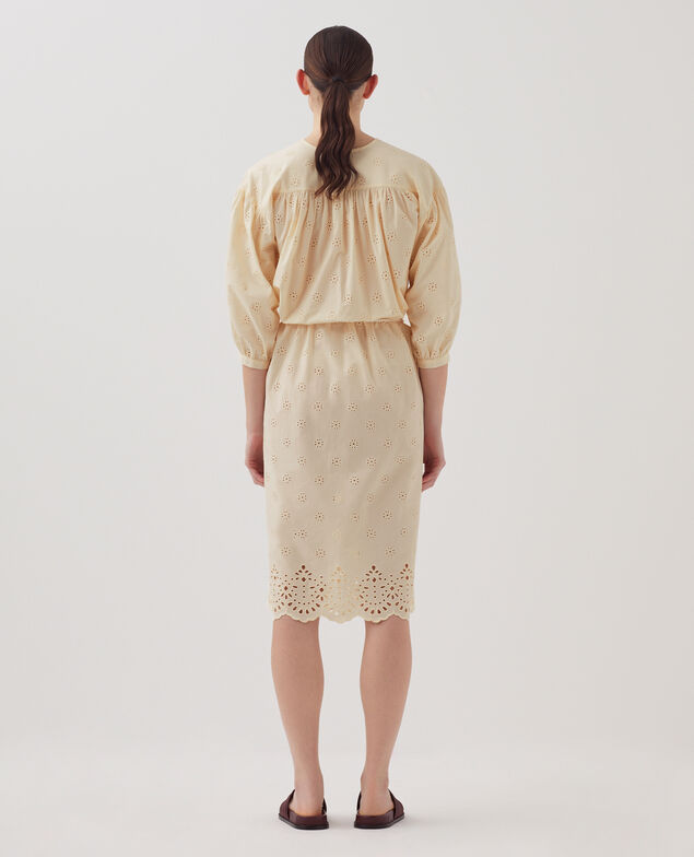 Robe midi broderie anglaise en coton I307 ecru