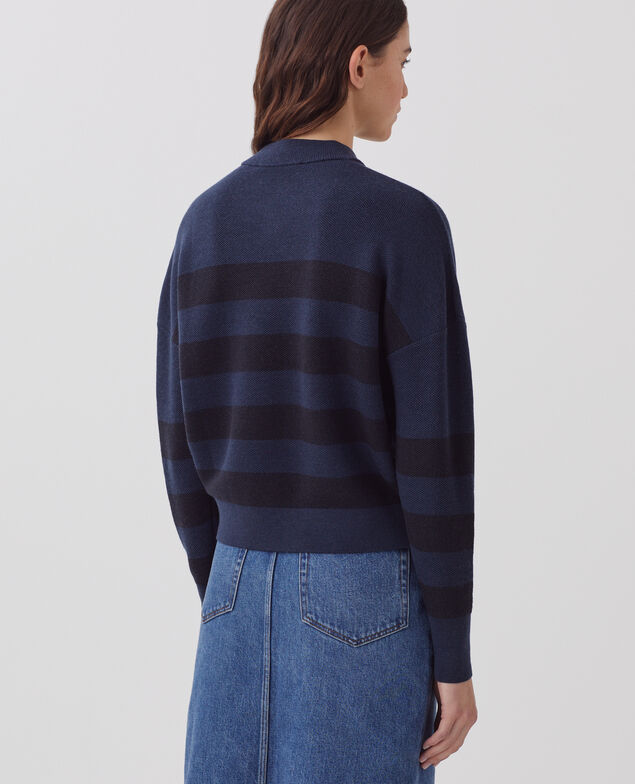 Pull marin col V en laine mérinos J092 st blue black