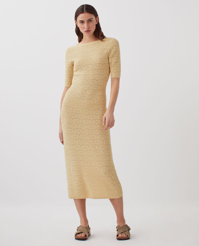 Robe longue crochet texturé en coton J300 natural
