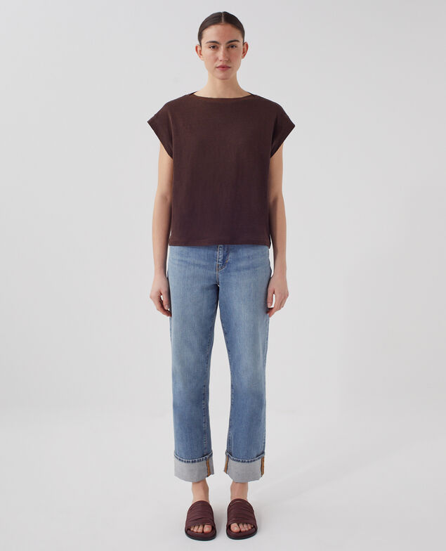 T-shirt boxy en lin KARO J790 chocolate plum