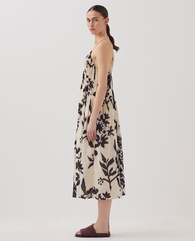 Robe longue fluide à bretelles en voile de coton J304 blurry fl ecru