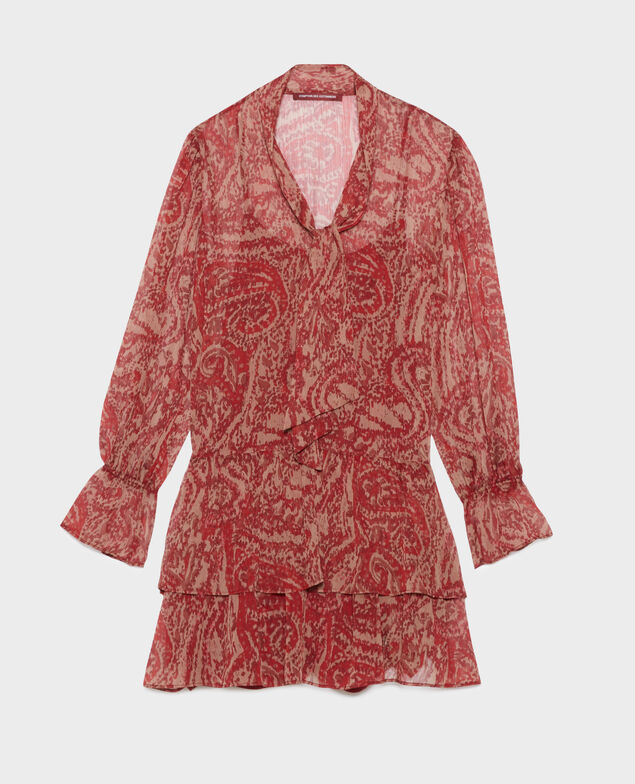 Robe courte fluide A182 print ikat wine
