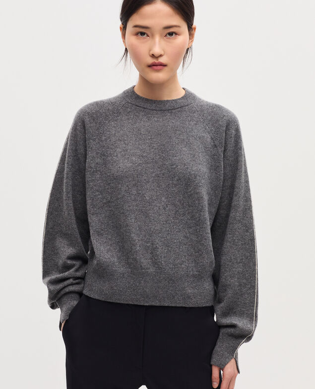 Pull col rond en cachemire K073 gray st ecru