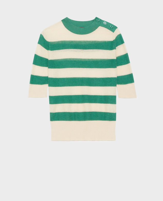 Pull manches courtes en lin 0551 pine green stripes