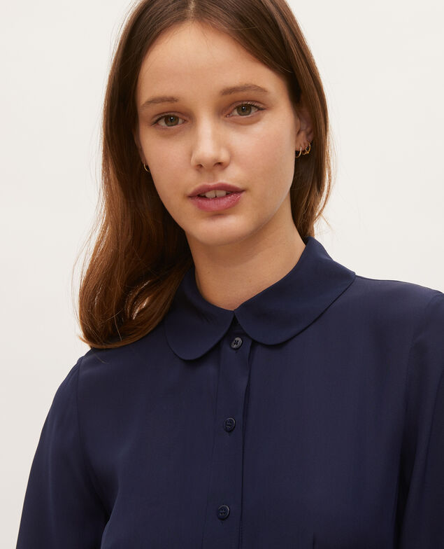 Robe chemise en soie ceinturée col rond Maritime blue