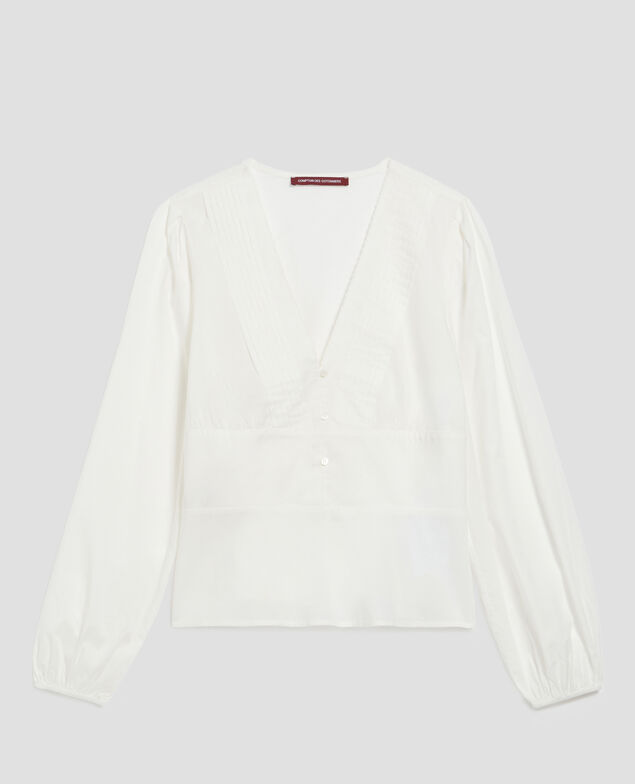Blouse col V en coton H013 gardenia