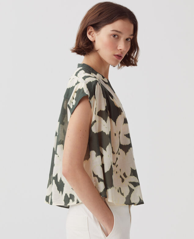 Blouse fluide sans manches en voile de coton J591 blurry fl dark g